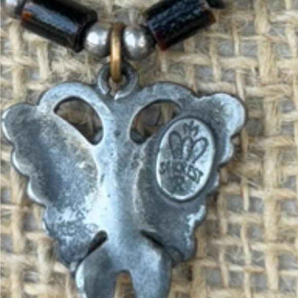 Turquoise amethyst San Crest Indian made signed 925 silver butterfly necklace - Picture 8 of 9